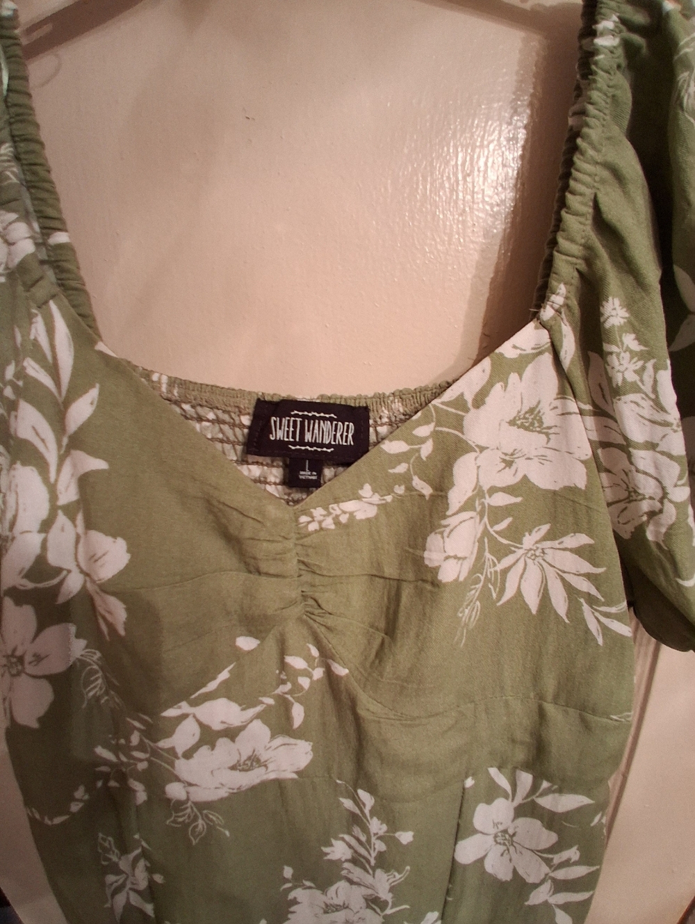 Sweet Wanderer Sage Green Floral Midi Dress